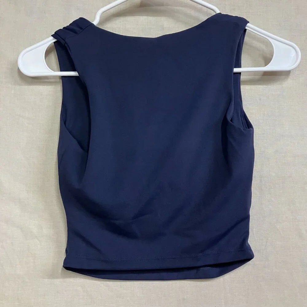 Anna-Kaci Women Small Navy Blue Active Square Neck Wide Straps Cropped Tank Top